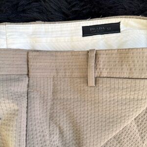 Prada Men's Elegant Tan Khaki Striped Textured Jacquard Dress Pants